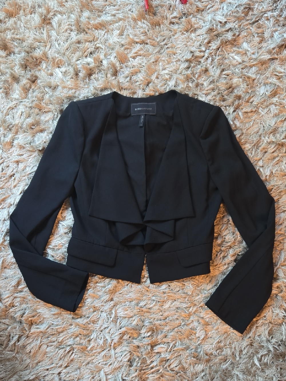BCBGMaxAzria Cropped Black Draped Open-Front Blazer - Picture 3 of 14